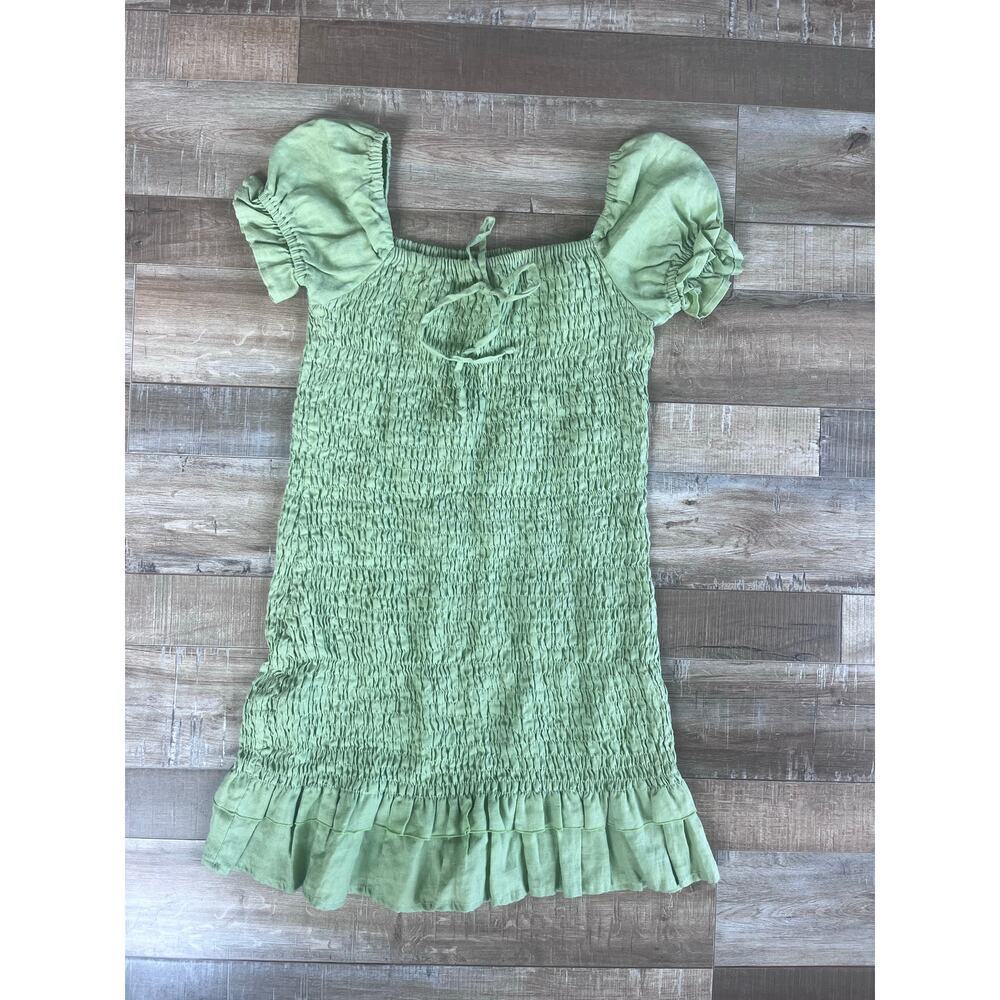 FAITHFULL THE BRAND Lime Green Cette Smocked Mini Dress Size S